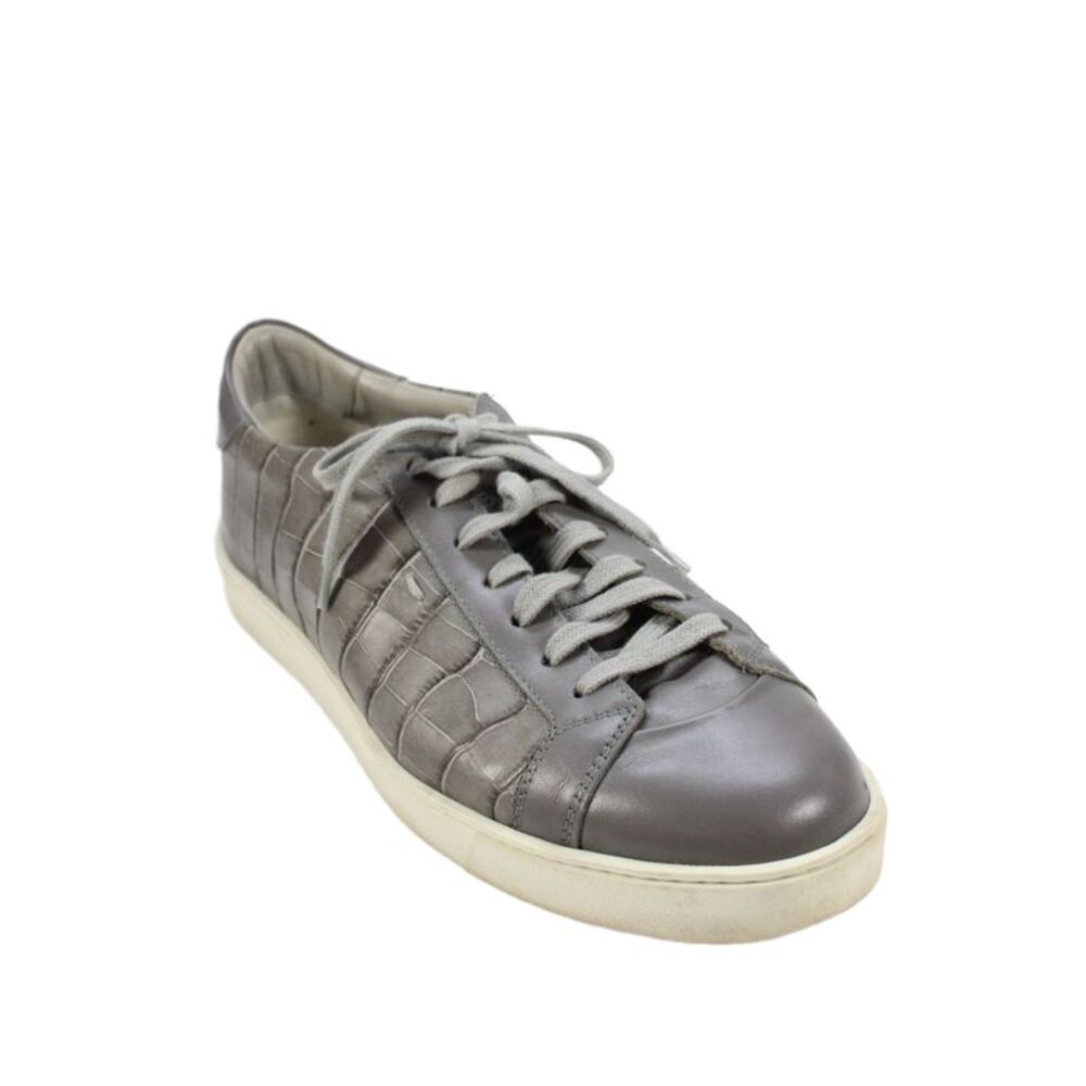 Santoni Mens Leather Crocodile Print Lace Up Sneaker Gray Size 11
